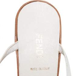 Pre Owned Fendi Beige/White Canvas And Leather Ankle Strap Sandals Size 39.5