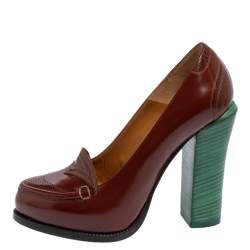 Pre Owned Fendi Brown Perforated Leather Loafer Pumps Size 35