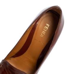 Pre Owned Fendi Brown Perforated Leather Loafer Pumps Size 35