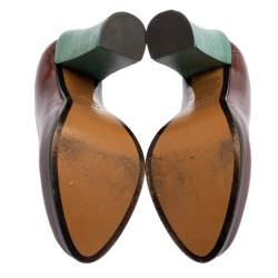 Pre Owned Fendi Brown Perforated Leather Loafer Pumps Size 35