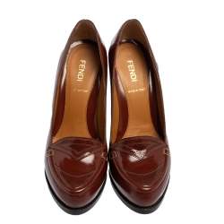 Pre Owned Fendi Brown Perforated Leather Loafer Pumps Size 35