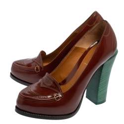 Pre Owned Fendi Brown Perforated Leather Loafer Pumps Size 35