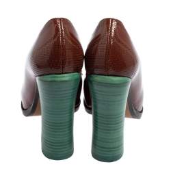 Pre Owned Fendi Brown Perforated Leather Loafer Pumps Size 35
