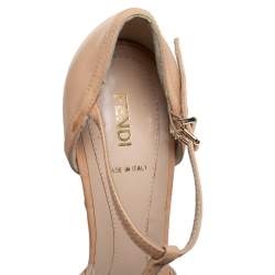 Pre Owned Fendi Beige Leather T-strap Wedge Sandals Size 39