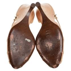 Pre Owned Fendi Beige Leather T-strap Wedge Sandals Size 39