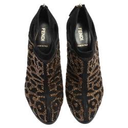 Fendi Black Suede Crystal Embellished Platform Ankle Booties Size 38.5
