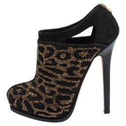 Fendi Black Suede Crystal Embellished Platform Ankle Booties Size 38.5