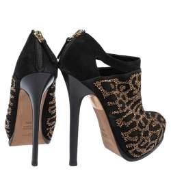 Fendi Black Suede Crystal Embellished Platform Ankle Booties Size 38.5