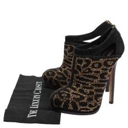 Fendi Black Suede Crystal Embellished Platform Ankle Booties Size 38.5
