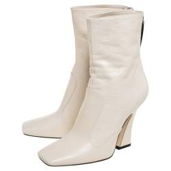 Pre Owned Fendi Cream Leather FFreedom Ankle Boots Size 37