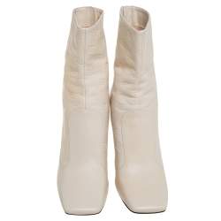 Pre Owned Fendi Cream Leather FFreedom Ankle Boots Size 37