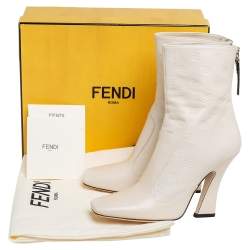 Pre Owned Fendi Cream Leather FFreedom Ankle Boots Size 37