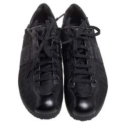 Pre Owned Fendi Black Zucca Canvas and Leather Low Top Sneakers Size 37