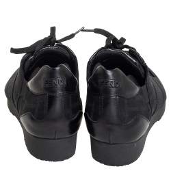 Pre Owned Fendi Black Zucca Canvas and Leather Low Top Sneakers Size 37