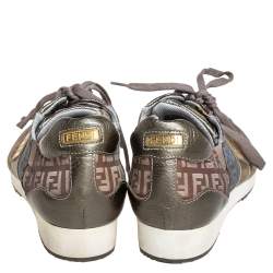 Pre Owned Fendi Tobacco Zucca Canvas And Leather Trim Low Top Sneakers Size 37.5