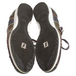 Pre Owned Fendi Tobacco Zucca Canvas And Leather Trim Low Top Sneakers Size 37.5