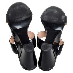 Pre Owned Fendi Black  Patent Leather Wedge Slides Sandals Size 39.5