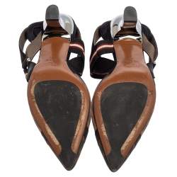 Pre Owned Fendi Multicolor FF Mesh And Leather Colibrì Slingback Sandals Size 37