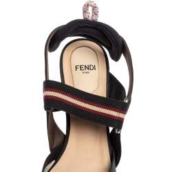 Pre Owned Fendi Multicolor FF Mesh And Leather Colibrì Slingback Sandals Size 37