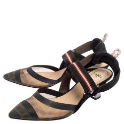 Pre Owned Fendi Multicolor FF Mesh And Leather Colibrì Slingback Sandals Size 37