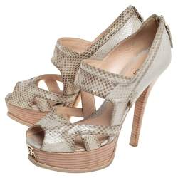 Fendi Grey Python Peep Toe Platform Pumps Size 39