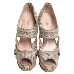 Fendi Grey Python Peep Toe Platform Pumps Size 39