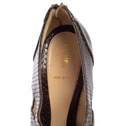 مملوكة مسبقًا Fendi Brown Python Embossed Leather Platform Booties Size 39