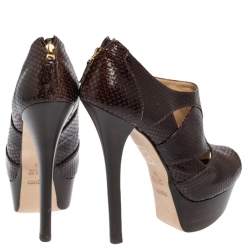 مملوكة مسبقًا Fendi Brown Python Embossed Leather Platform Booties Size 39