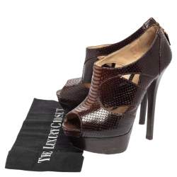 مملوكة مسبقًا Fendi Brown Python Embossed Leather Platform Booties Size 39