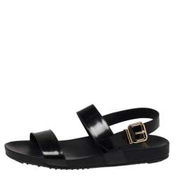 Pre Owned Fendi Black Leather Open Toe Slingback Flat Sandals Size 40