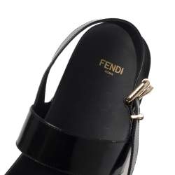 Pre Owned Fendi Black Leather Open Toe Slingback Flat Sandals Size 40