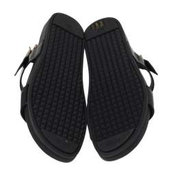 Pre Owned Fendi Black Leather Open Toe Slingback Flat Sandals Size 40