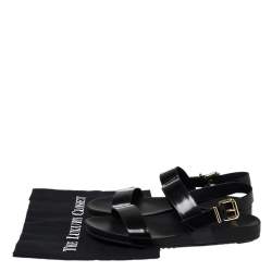 Pre Owned Fendi Black Leather Open Toe Slingback Flat Sandals Size 40