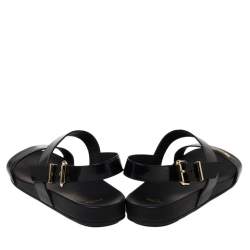 Pre Owned Fendi Black Leather Open Toe Slingback Flat Sandals Size 40