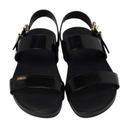 Pre Owned Fendi Black Leather Open Toe Slingback Flat Sandals Size 40