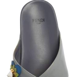Pre Owned Fendi Grey Leather Flowerland Slide Sandals Size 37