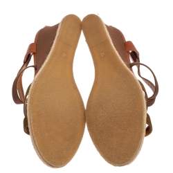 Pre Owned  Fendi Green/Brown Leather and Fabric Criss Cross Wedge Sandals Size 42