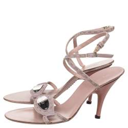 Fendi Pink Leather Ankle Strap Sandals Size 37.5