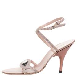 Fendi Pink Leather Ankle Strap Sandals Size 37.5