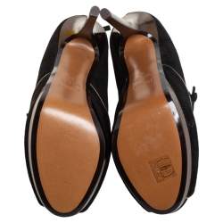 Fendi Black/Bronze Suede Victorian Peep Toe Platform Booties Size 38