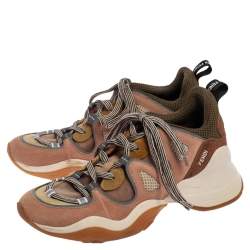 Pre Owned Fendi Beige Suede and Mesh FFluid Low Top Sneakers Size 38