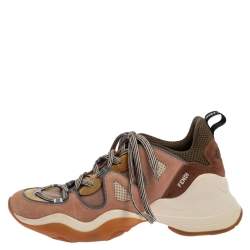 Pre Owned Fendi Beige Suede and Mesh FFluid Low Top Sneakers Size 38