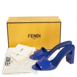 Pre Owned Fendi Blue Patent Leather Open Toe Block Heel Slide Sandals Size 39