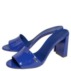 Pre Owned Fendi Blue Patent Leather Open Toe Block Heel Slide Sandals Size 39