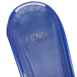 Pre Owned Fendi Blue Patent Leather Open Toe Block Heel Slide Sandals Size 39