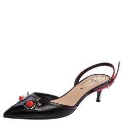 مملوكة مسبقًا صندل فندي جلد متعدد الألوان مونستر ايز مرصع فتحة كعب مقاس 35