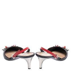 مملوكة مسبقًا صندل فندي جلد متعدد الألوان مونستر ايز مرصع فتحة كعب مقاس 35