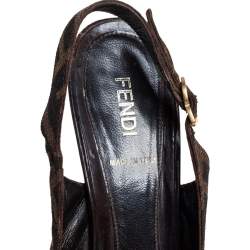Pre Owned Fendi Tobacco Zucca Canvas Fendista Platform Slingback Sandals Size 38