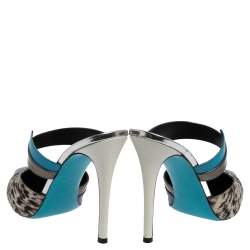 Fendi Multicolor Leather And Calf Hair Roma Mules Sandals Size 38