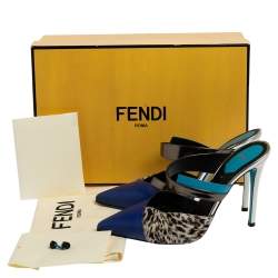 Fendi Multicolor Leather And Calf Hair Roma Mules Sandals Size 38